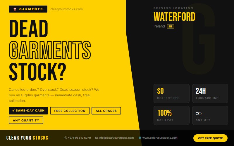 Top Surplus Garments Buyers in Ireland — Waterford, Ireland Collection Available
