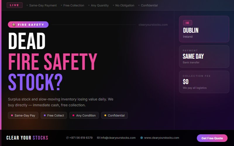 Non-Moving Fire Safety Stock in Dublin, Ireland? Clear Your Stocks Buys It Today