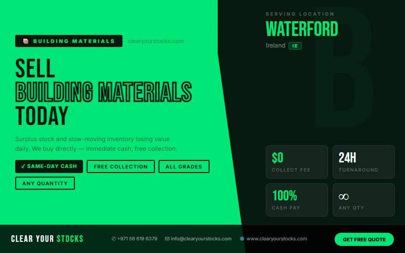 Excess and Obsolete Building Materials Stock Clearance in Waterford, Ireland — 2026