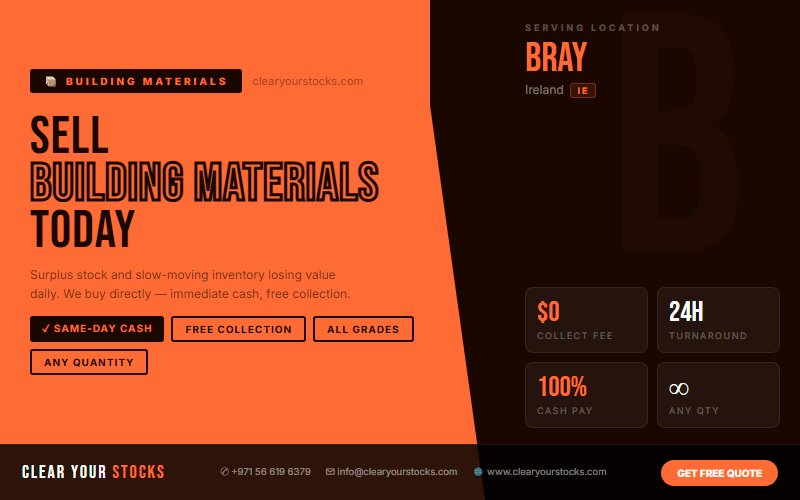 Sell Non-Moving Building Materials Inventory Near Bray, Ireland — Instant Cash Payment