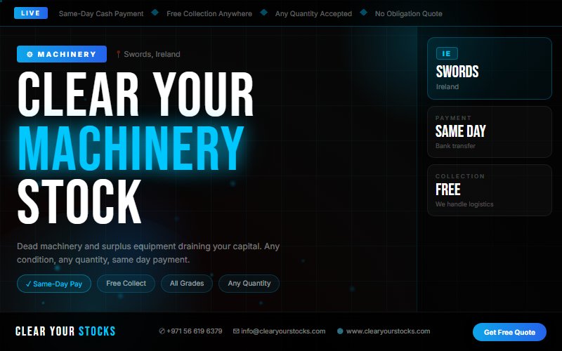 Swords, Ireland Machinery Stock Clearance Specialists — Clear Your Stocks 2026