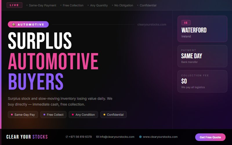 Convert Your Automotive Warehouse Surplus in Waterford, Ireland to Cash Today