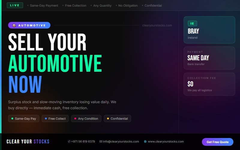 Dead Stock Buyers Near Bray, Ireland — Automotive Clearance with Same Day Pay