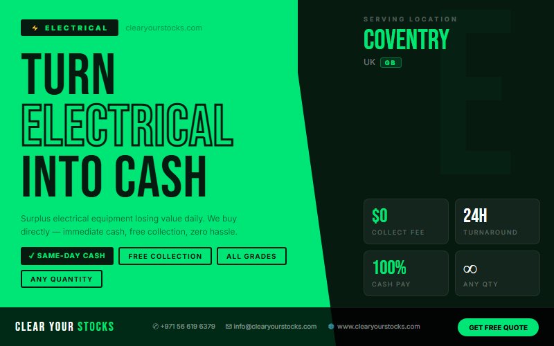 Get Immediate Cash for Your Surplus Electrical Stock in Coventry, UK Today