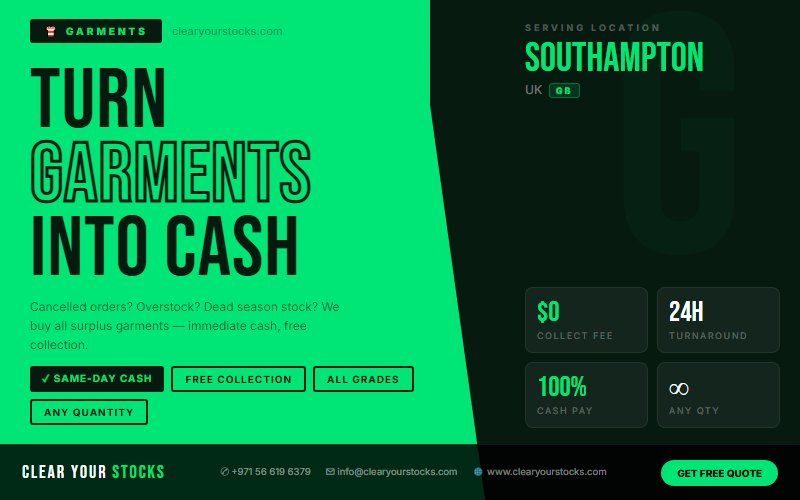 Fastest Garments Stock Clearance in Southampton, UK — Any Condition, Any Quantity