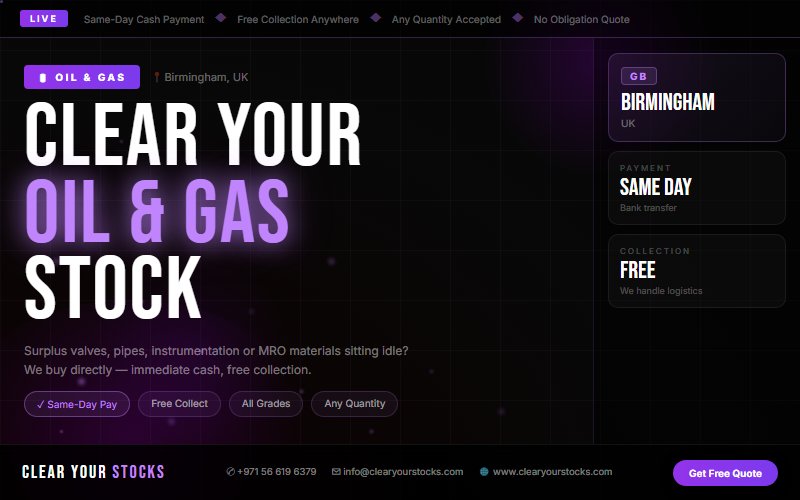 Surplus Oil & Gas Buyers in Birmingham, UK — Immediate Payment Any Quantity