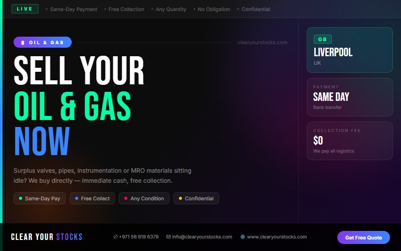 UK Dead Stock Buyers for Oil & Gas — Any Quantity Near Liverpool, UK