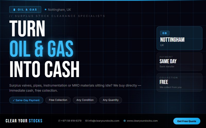Dead Stock Buyers Near Nottingham, UK — Oil & Gas Clearance with Same Day Pay