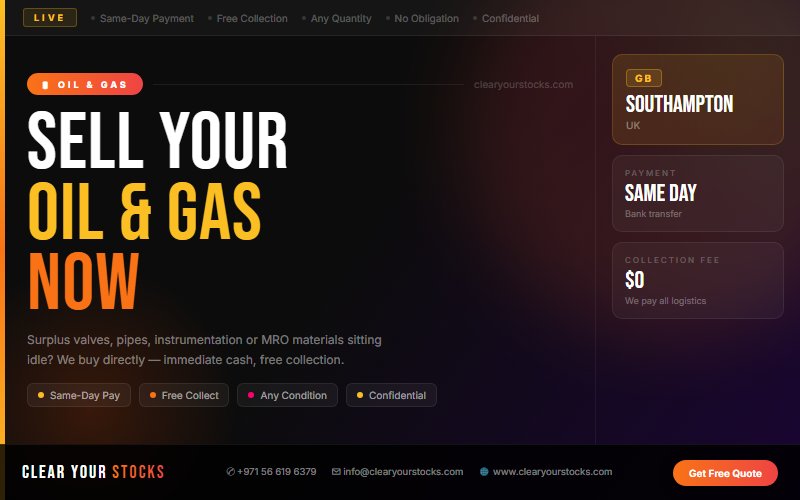 Oil & Gas Dead Stock Buyers Near Southampton, UK — Free Collection Anywhere