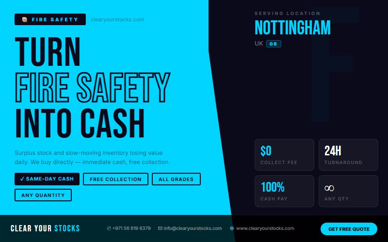 Nottingham, UK Non-Moving Fire Safety Stock Buyers — Same Day Collection and Pay