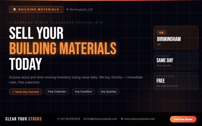 Building Materials Inventory Liquidation in Birmingham, UK — Best Rates, Fast Payment