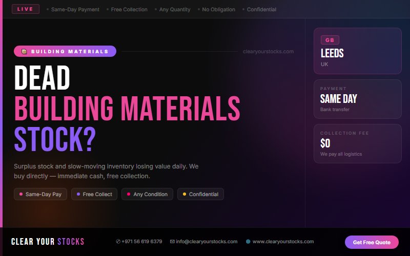 Surplus Building Materials Buyers in Leeds, UK — Immediate Payment Any Quantity