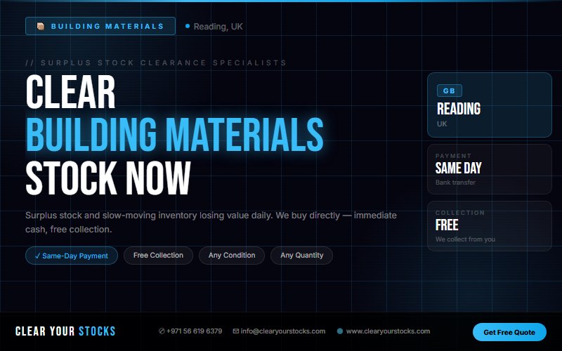 Reading, UK Building Materials Stock Clearance Specialists — Clear Your Stocks 2026