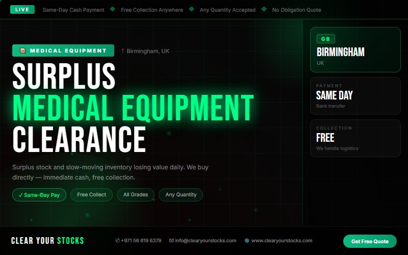 Fastest Medical Equipment Stock Clearance in Birmingham, UK — Any Condition, Any Quantity