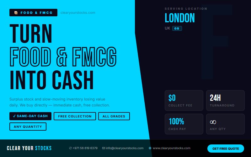 Food & FMCG Stock Clearance Buyers in London, UK — Any Condition Accepted