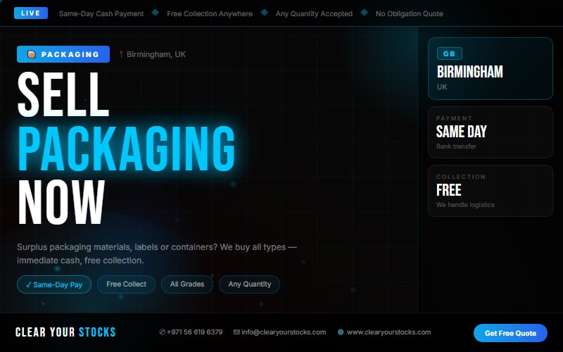Birmingham, UK Packaging Stock Clearance Specialists — Clear Your Stocks 2026