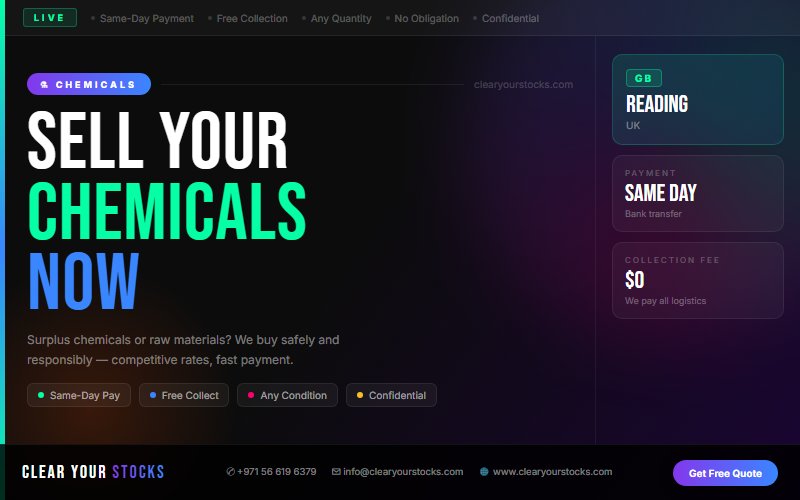 Unsold Chemicals Stock Buyers in Reading, UK — Recover Your Capital Today