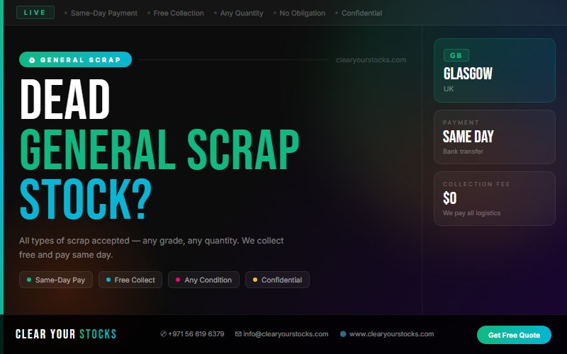Excess and Obsolete General Scrap Stock Clearance in Glasgow, UK — 2026