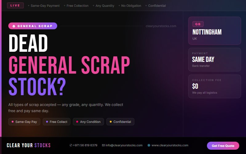 Sell Non-Moving General Scrap Inventory Near Nottingham, UK — Instant Cash Payment