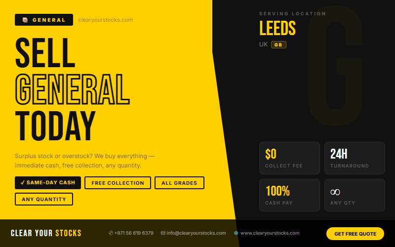 Non-Moving and Obsolete General Inventory in Leeds, UK — Sell It Fast