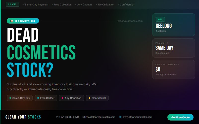Unsold Cosmetics Stock Buyers in Geelong, Australia — Recover Your Capital Today