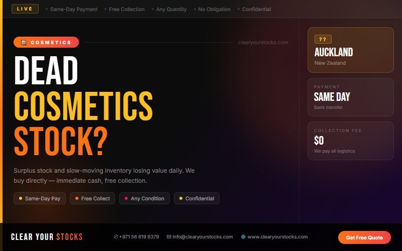 Convert Your Cosmetics Warehouse Surplus in Auckland, New Zealand to Cash Today