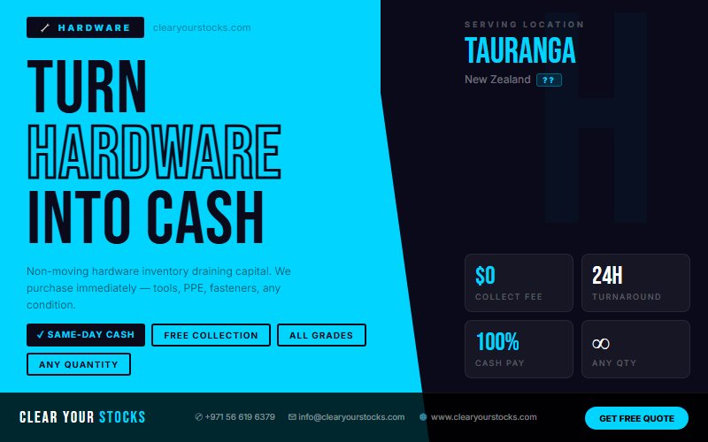 Liquidate Your Hardware Stock in Tauranga, New Zealand — Clear Your Stocks Pays Same Day