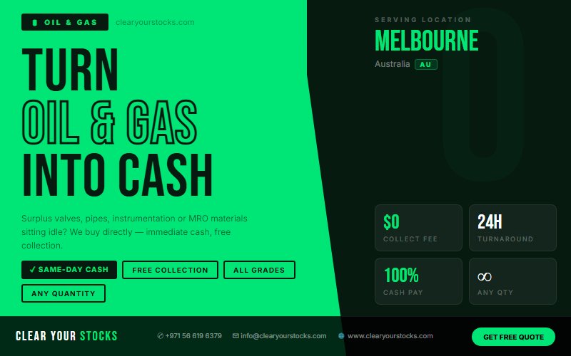 Nearest Oil & Gas Dead Stock Buyer in Melbourne, Australia — Clear Your Stocks