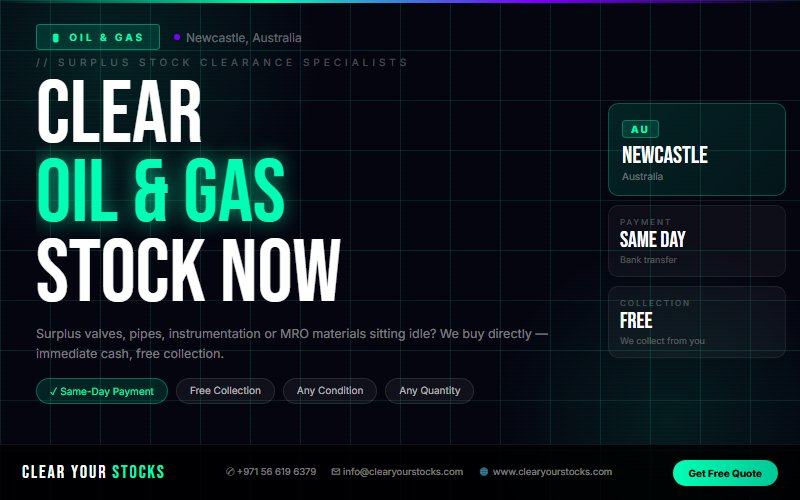 Overstock Oil & Gas in Newcastle, Australia? Sell It Today for Immediate Cash