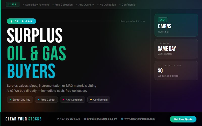 Obsolete Oil & Gas Stock Buyers in Australia — Free Collection Near Cairns, Australia