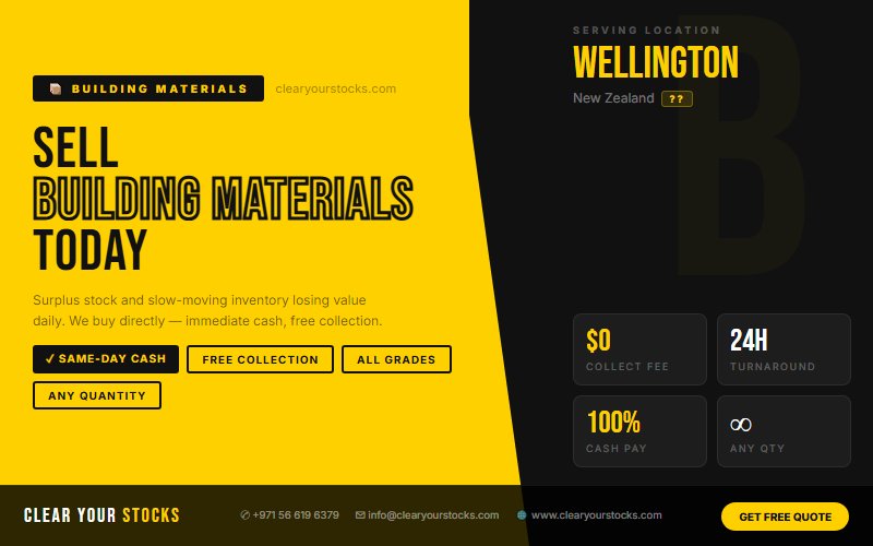 Wellington, New Zealand Businesses: Sell Your Excess Building Materials Stock — No Hassle