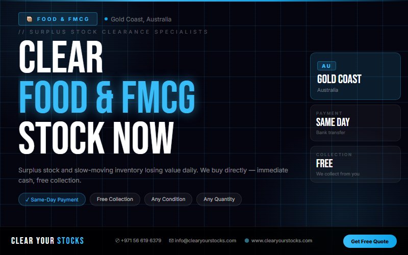 Food & FMCG Dead Stock Buyers Near Gold Coast, Australia — Free Collection Anywhere