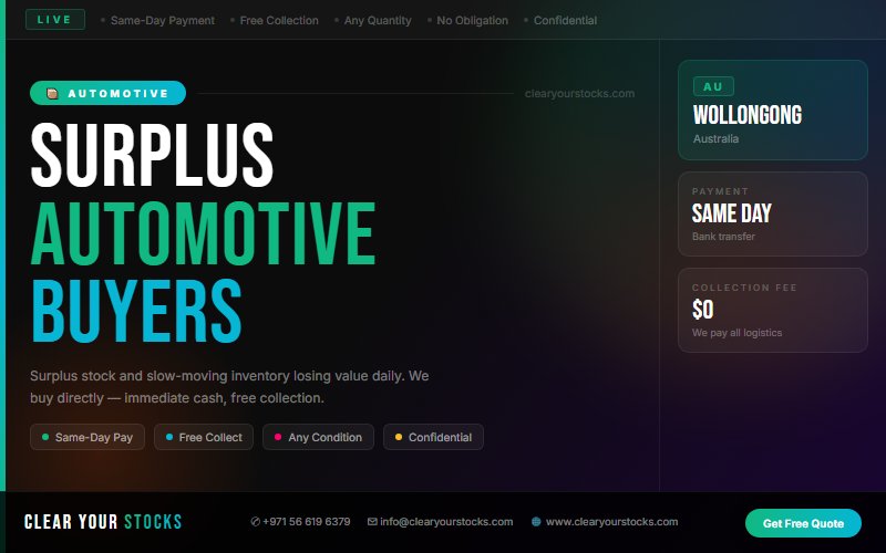 Non-Moving Automotive Stock in Wollongong, Australia? Clear Your Stocks Buys It Today