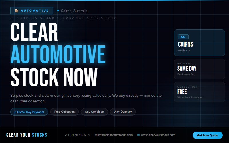Convert Your Automotive Warehouse Surplus in Cairns, Australia to Cash Today