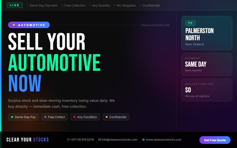New Zealand Dead Stock Buyers for Automotive — Any Quantity Near Palmerston North, New Zealand
