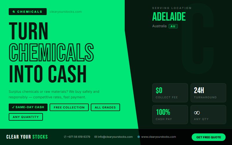 Surplus Chemicals Buyers in Adelaide, Australia — Immediate Payment Any Quantity