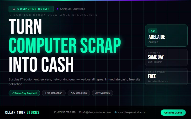 Sell Non-Moving Computer Scrap Inventory Near Adelaide, Australia — Instant Cash Payment