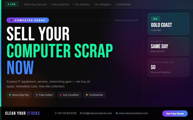 Computer Scrap Dead Stock Buyers Near Gold Coast, Australia — Free Collection Anywhere