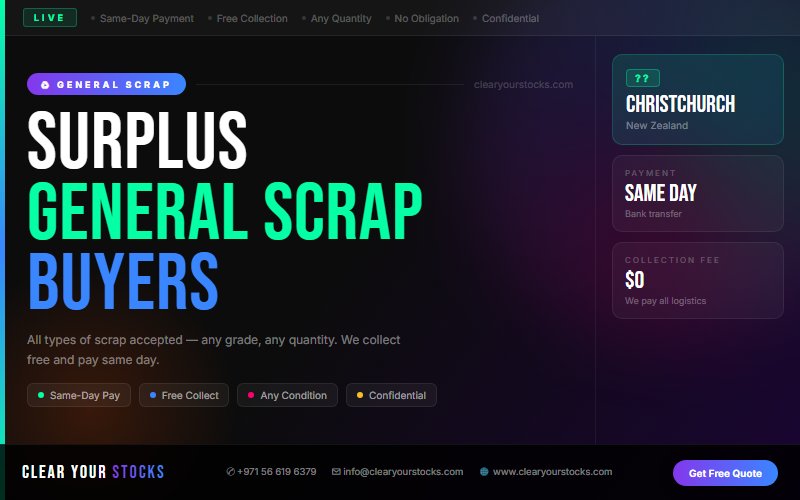 Surplus General Scrap Buyers in Christchurch, New Zealand — Immediate Payment Any Quantity