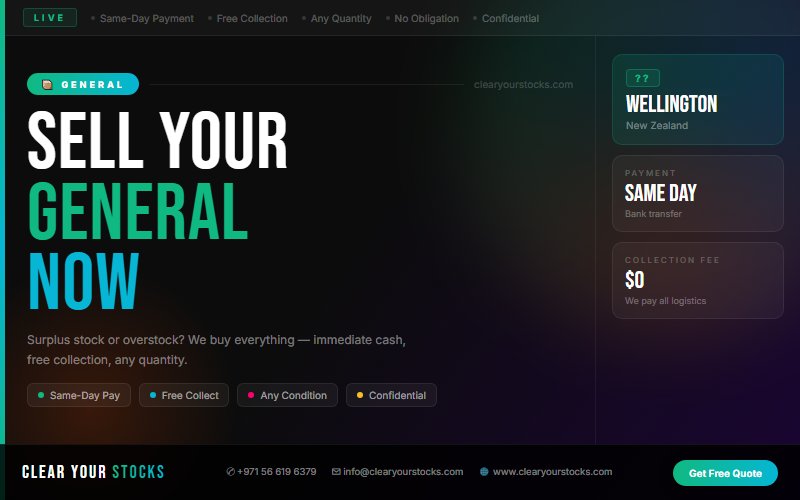 Immediate Cash Offer for General Dead Stock in Wellington, New Zealand