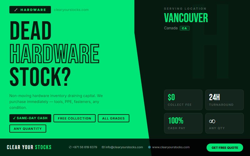 Overstock Hardware in Vancouver, Canada? Sell It Today for Immediate Cash