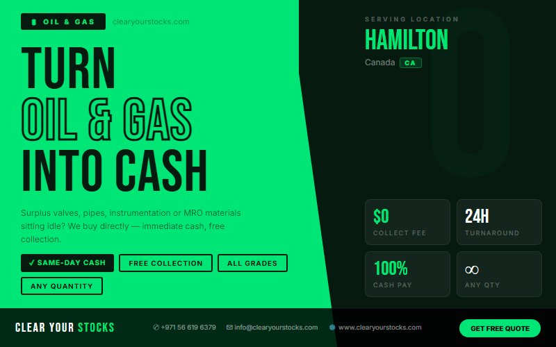 Get Immediate Cash for Your Surplus Oil & Gas Stock in Hamilton, Canada Today