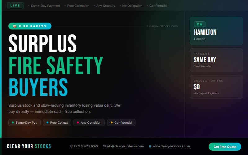Non-Moving Fire Safety Stock in Hamilton, Canada? Clear Your Stocks Buys It Today