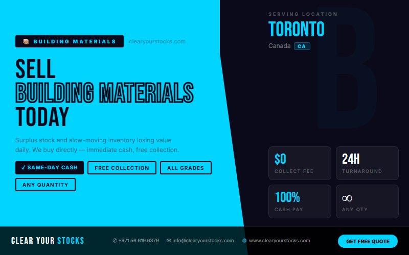 Non-Moving Building Materials Stock Buyers in Canada — Serving Toronto, Canada and Beyond