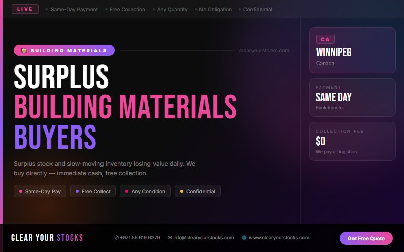 We Purchase Building Materials Dead Stock in Winnipeg, Canada — Free Collection, Instant Pay