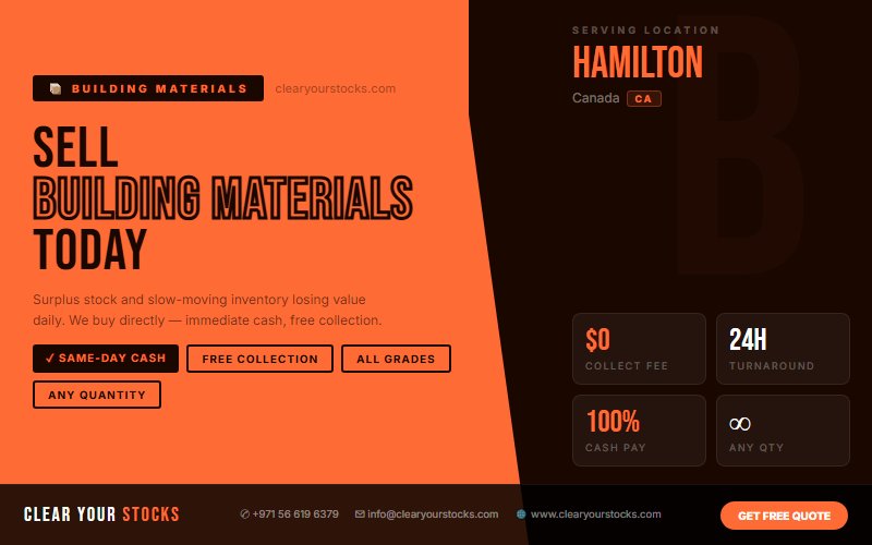 Obsolete Building Materials Inventory in Hamilton, Canada — Turn It Into Cash Now