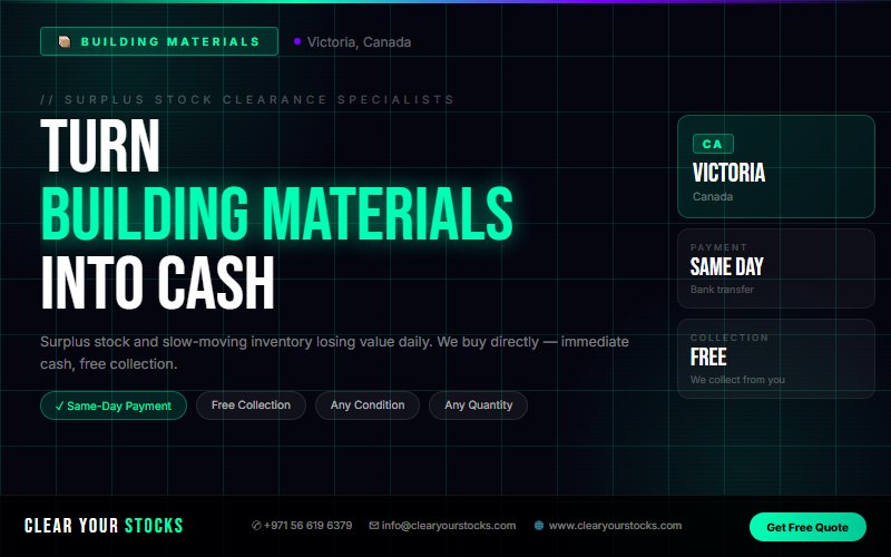 We Are Buying Building Materials Surplus Stock in Victoria, Canada Right Now