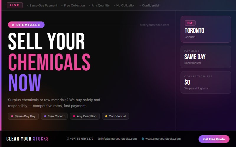 Toronto, Canada Businesses: Sell Your Excess Chemicals Stock — No Hassle