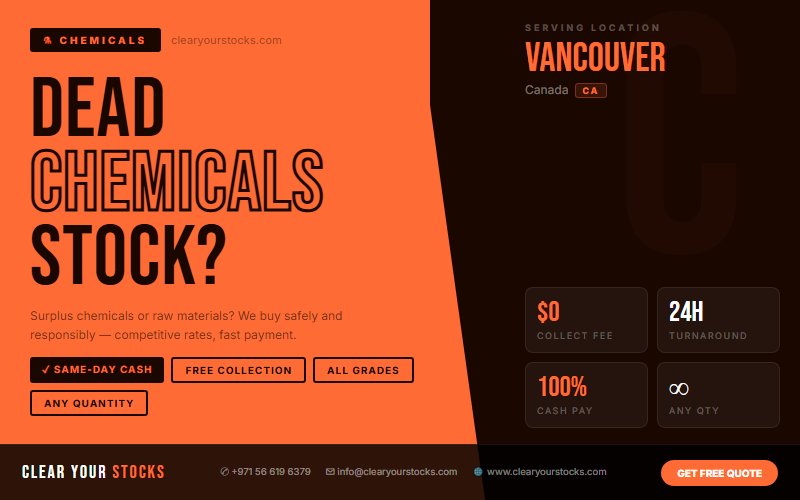 Dead Chemicals Stock in Vancouver, Canada? We Purchase It Immediately