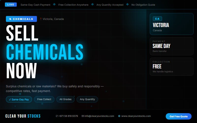 Unsold Chemicals Stock Buyers in Victoria, Canada — Recover Your Capital Today